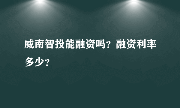 威南智投能融资吗？融资利率多少？