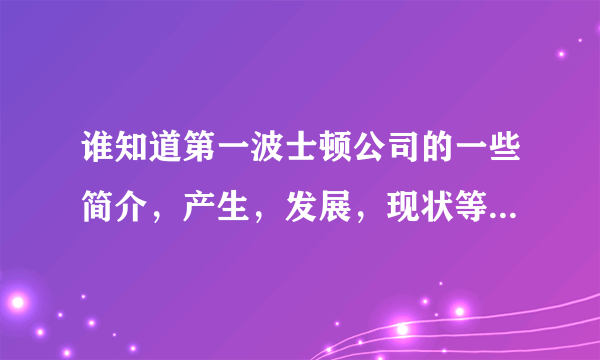 谁知道第一波士顿公司的一些简介，产生，发展，现状等，谢谢！！！！