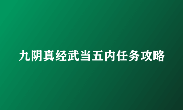 九阴真经武当五内任务攻略