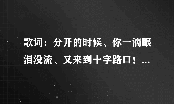 歌词：分开的时候、你一滴眼泪没流、又来到十字路口！这是什么歌？