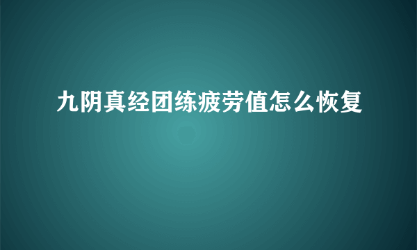 九阴真经团练疲劳值怎么恢复