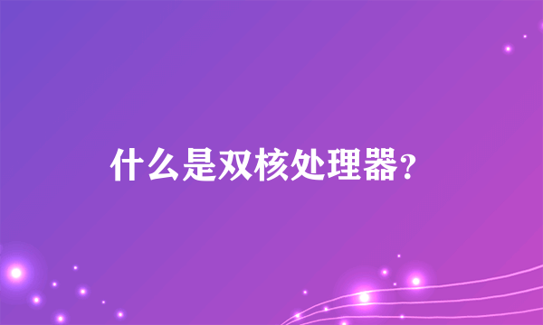 什么是双核处理器？