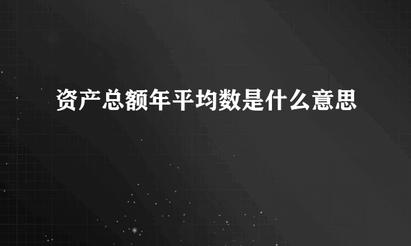 资产总额年平均数是什么意思