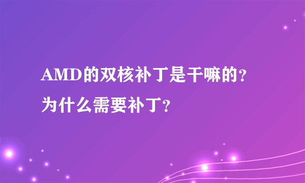 AMD的双核补丁是干嘛的？为什么需要补丁？