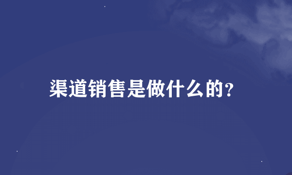 渠道销售是做什么的？