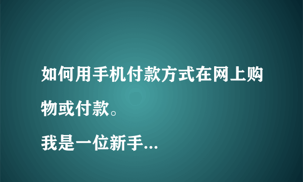 如何用手机付款方式在网上购物或付款。
我是一位新手，現在可以在手机上看到自已的存款，可以向自己家人