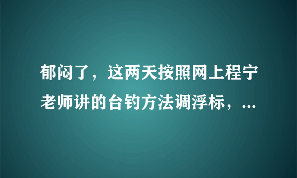 郁闷了，这两天按照网上程宁老师讲的台钓方法调浮标，结果就是钓不鱼。旁边就没有什么调标，还钓的多为啥