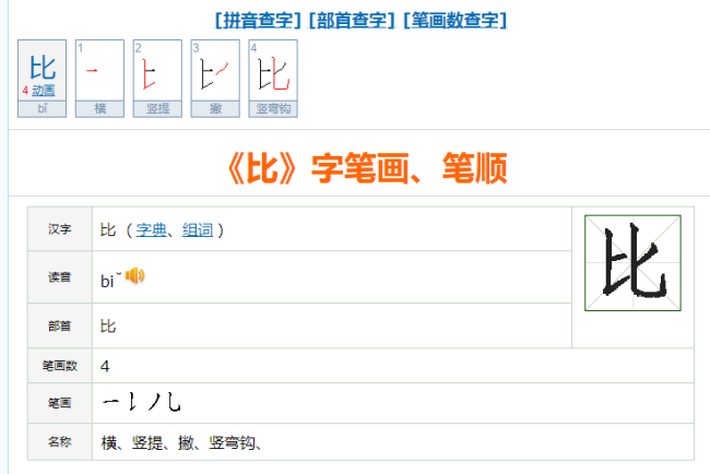 比字怎么写笔顺