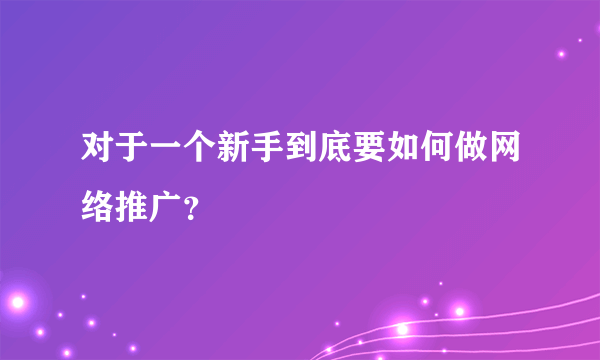 对于一个新手到底要如何做网络推广？