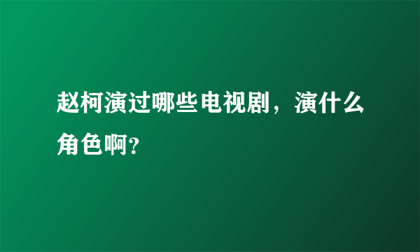 赵柯演过哪些电视剧，演什么角色啊？