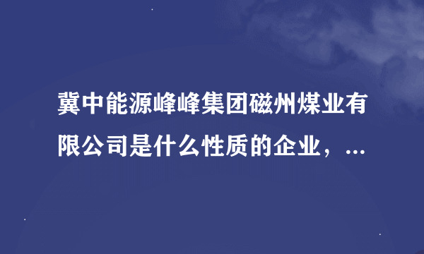 冀中能源峰峰集团磁州煤业有限公司是什么性质的企业，主要职能是什么呢？求知情人给说一下吧。