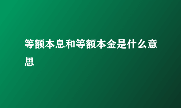 等额本息和等额本金是什么意思