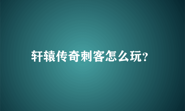 轩辕传奇刺客怎么玩？