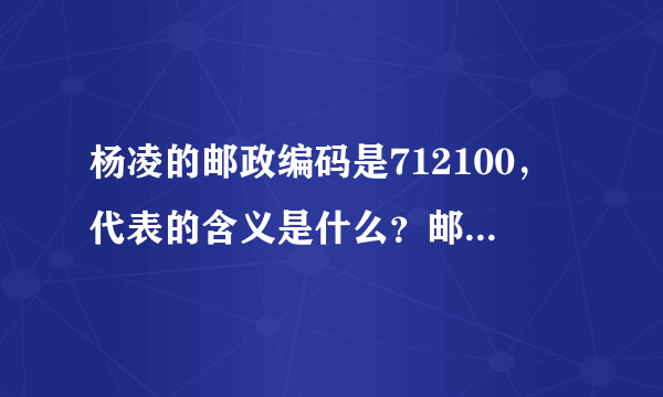 杨凌的邮政编码是712100，代表的含义是什么？邮政编码前两位为81与33分别代表哪两个省？