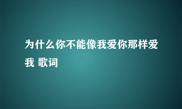 为什么你不能像我爱你那样爱我 歌词