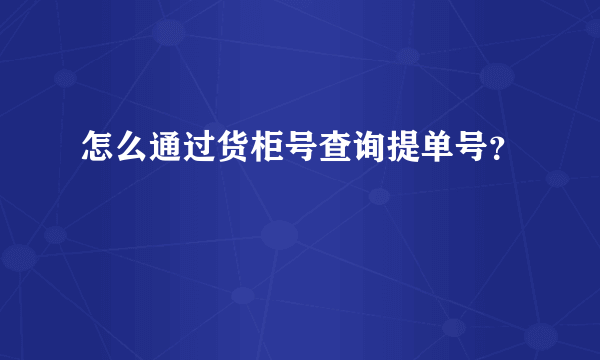 怎么通过货柜号查询提单号？