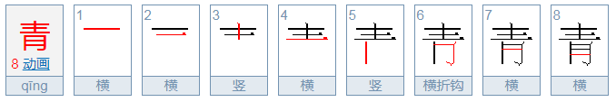 “青”字的笔顺。