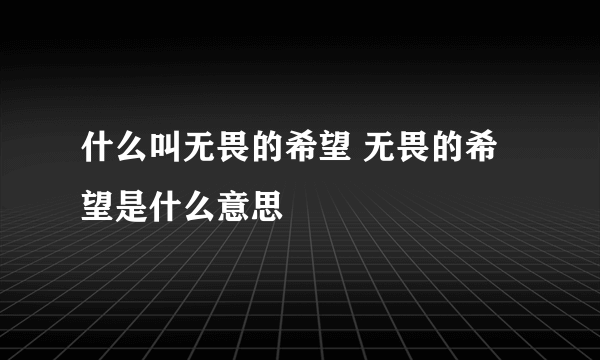 什么叫无畏的希望 无畏的希望是什么意思