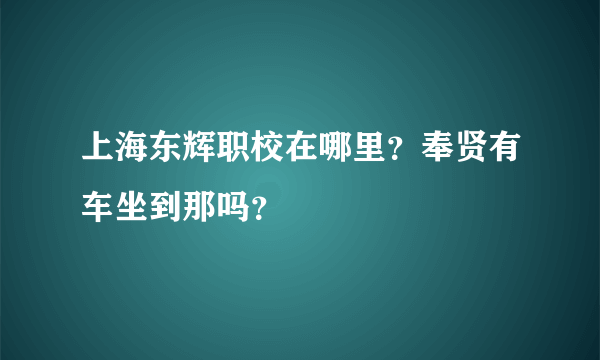 上海东辉职校在哪里？奉贤有车坐到那吗？