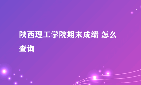 陕西理工学院期末成绩 怎么查询