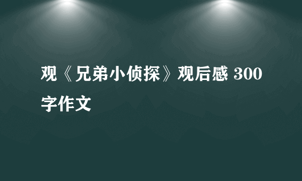 观《兄弟小侦探》观后感 300字作文