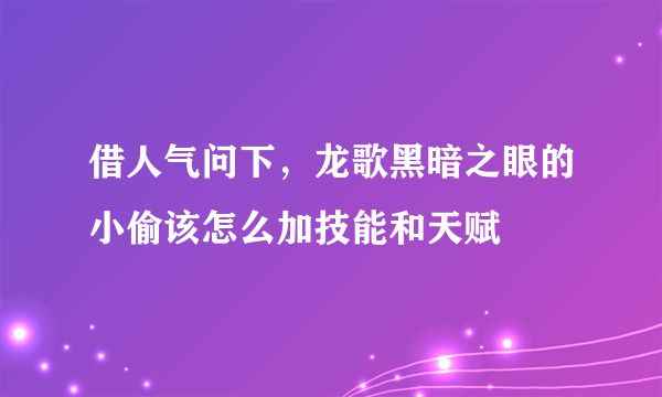 借人气问下，龙歌黑暗之眼的小偷该怎么加技能和天赋