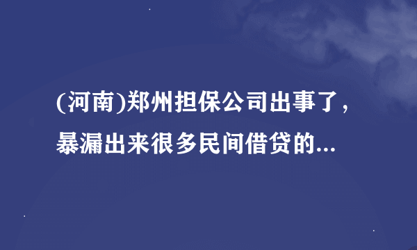 (河南)郑州担保公司出事了，暴漏出来很多民间借贷的不足，“河南民间借贷网”下一步发展会不会收到阻力？