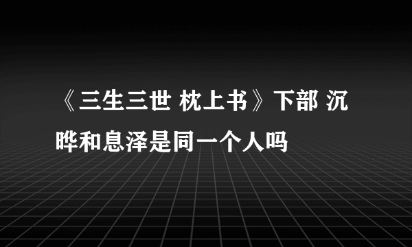 《三生三世 枕上书》下部 沉晔和息泽是同一个人吗