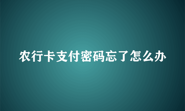 农行卡支付密码忘了怎么办