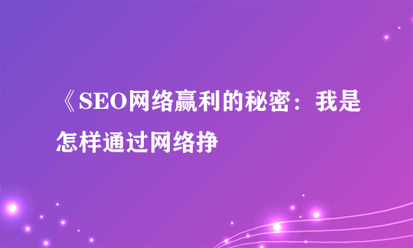 《SEO网络赢利的秘密：我是怎样通过网络挣