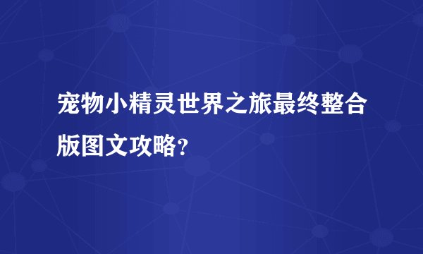 宠物小精灵世界之旅最终整合版图文攻略？