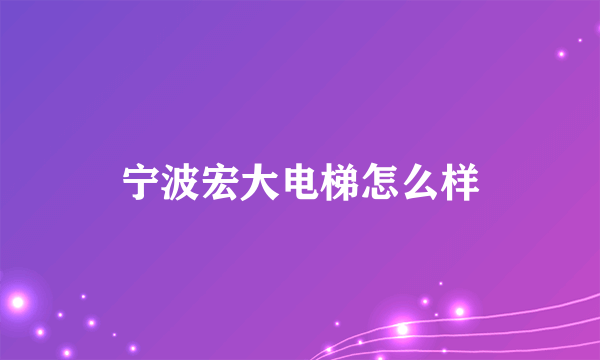 宁波宏大电梯怎么样