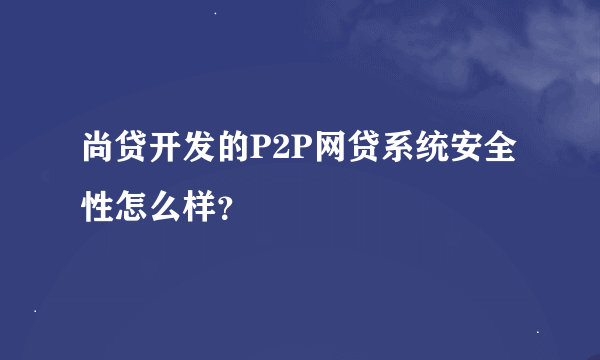 尚贷开发的P2P网贷系统安全性怎么样？