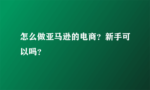 怎么做亚马逊的电商？新手可以吗？