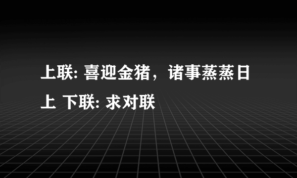 上联: 喜迎金猪，诸事蒸蒸日上 下联: 求对联