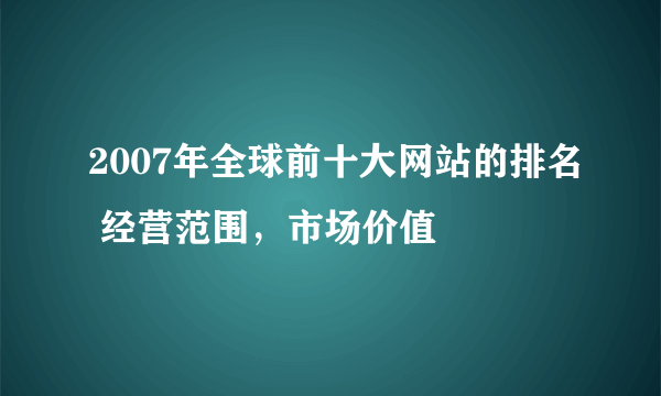 2007年全球前十大网站的排名 经营范围，市场价值