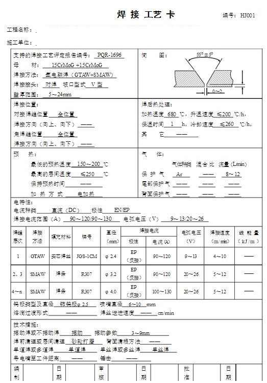 焊接工艺卡的标准格式是？