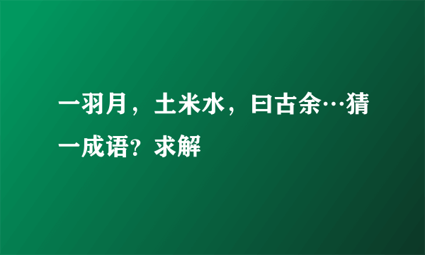 一羽月，土米水，曰古余…猜一成语？求解