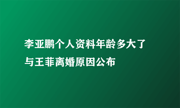 李亚鹏个人资料年龄多大了 与王菲离婚原因公布