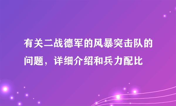 有关二战德军的风暴突击队的问题，详细介绍和兵力配比