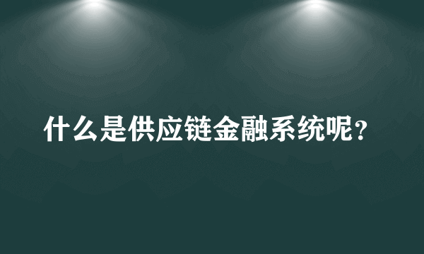 什么是供应链金融系统呢？