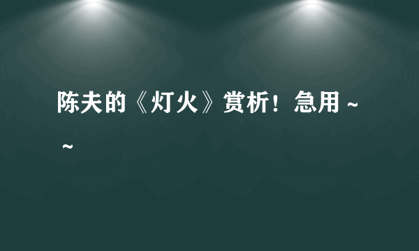 陈夫的《灯火》赏析！急用～～