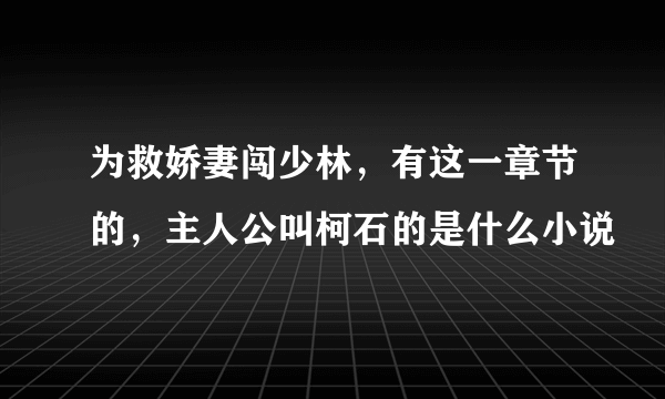 为救娇妻闯少林，有这一章节的，主人公叫柯石的是什么小说