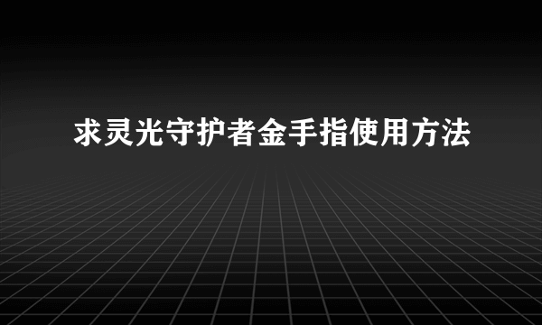 求灵光守护者金手指使用方法