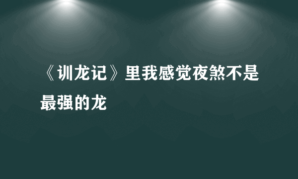 《训龙记》里我感觉夜煞不是最强的龙