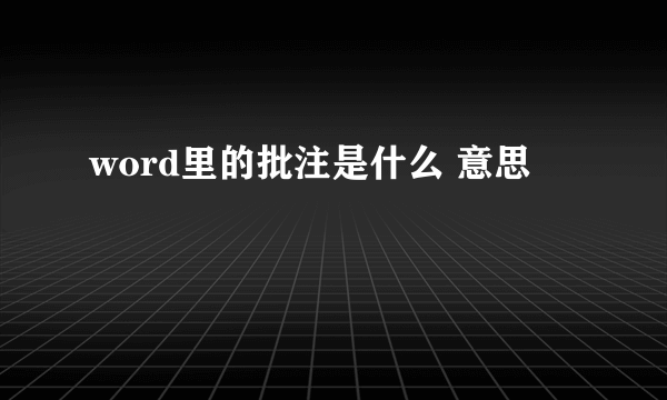 word里的批注是什么 意思