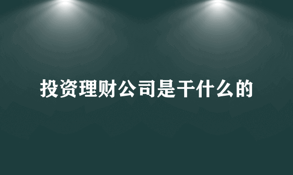 投资理财公司是干什么的