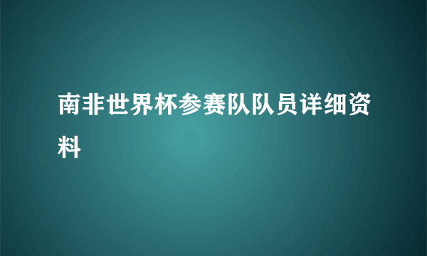 南非世界杯参赛队队员详细资料