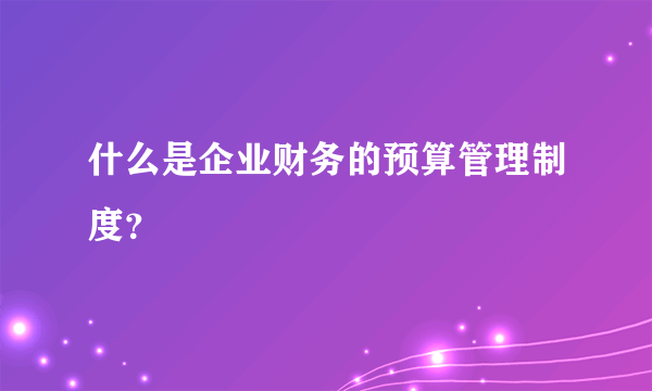 什么是企业财务的预算管理制度？