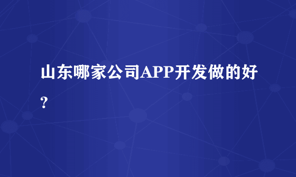 山东哪家公司APP开发做的好？